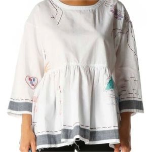 Anthropologie holding horses embroidered peplum top blouse - S